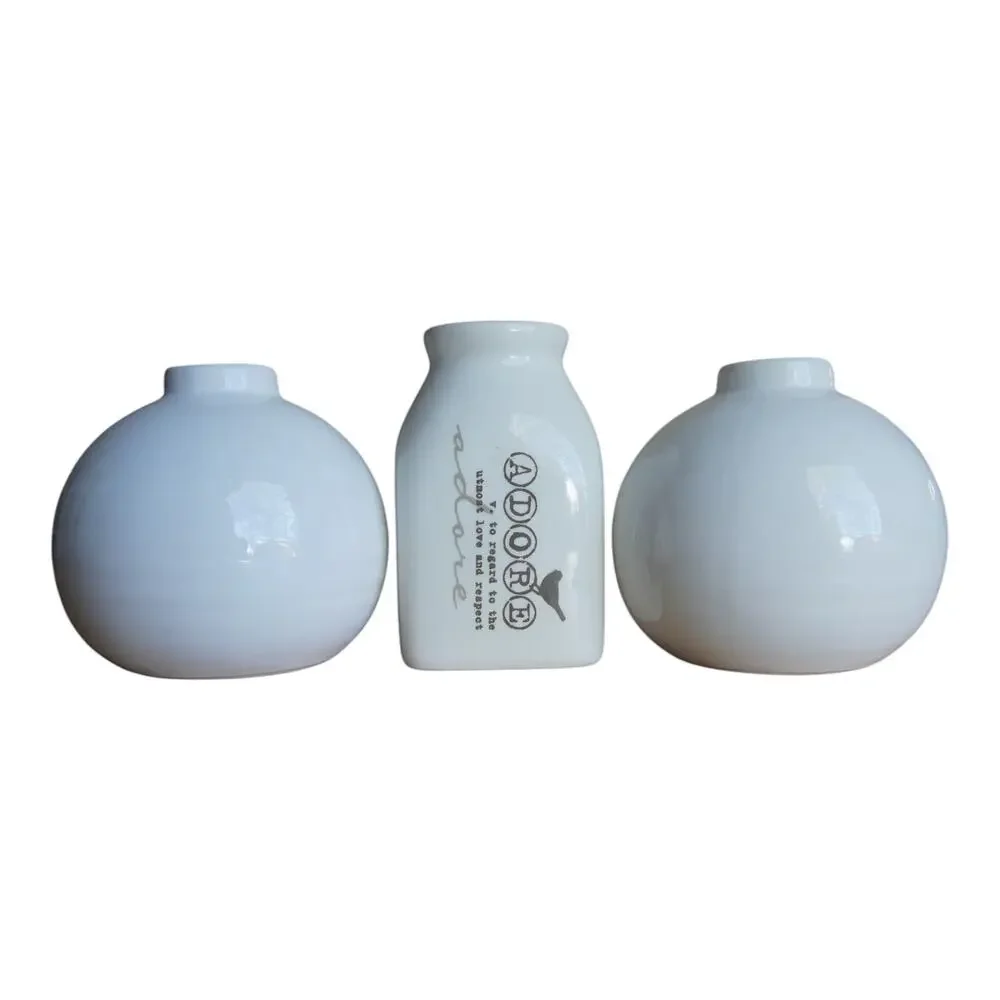 Set of 3 White Ceramic Bud Vases Minimalist Modern Farmhouse Adore Bird